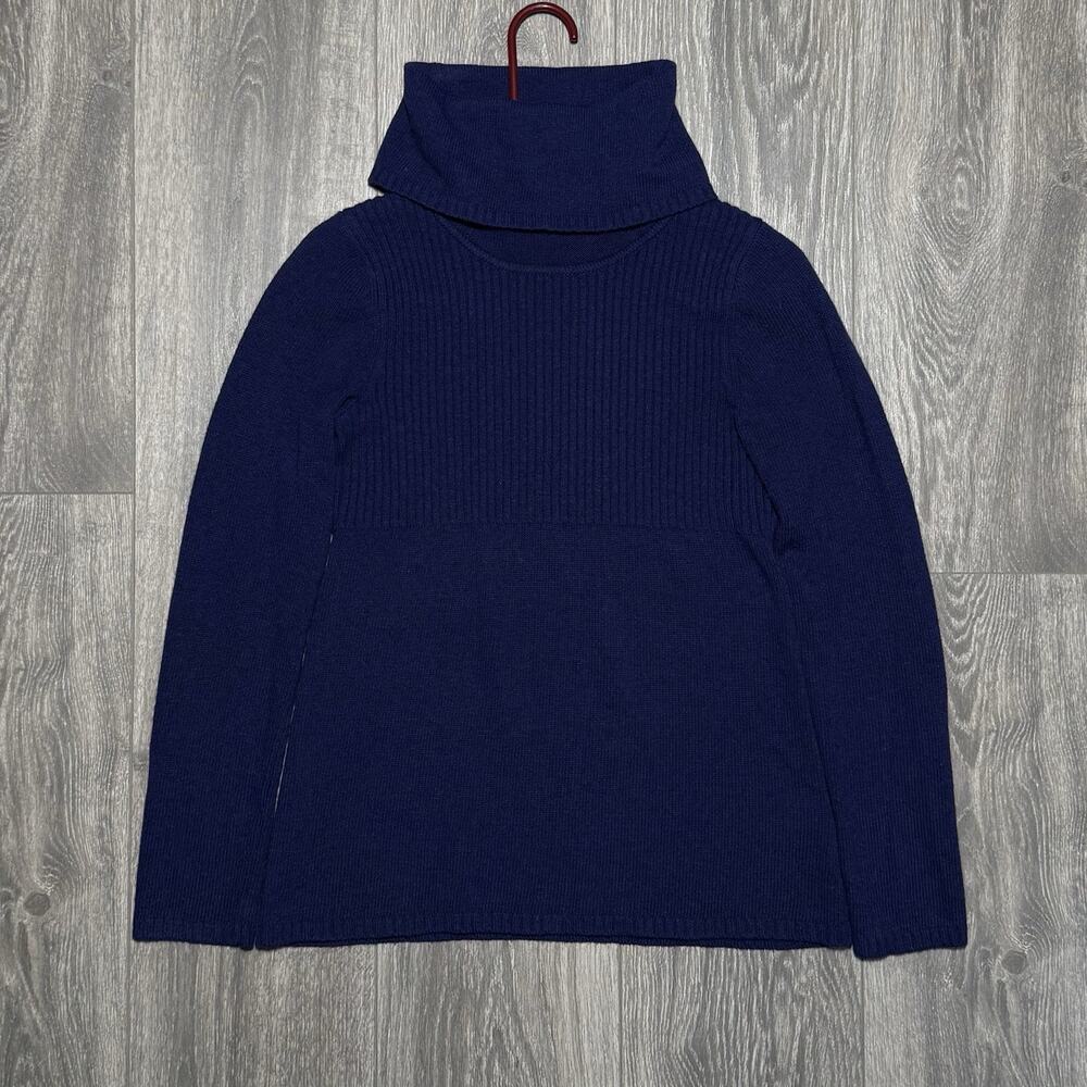 Banana Republic Sweater Womens XS Blue Luxury Cashmere Blend Cowl Neck Ribbed - Picture 2 of 10
